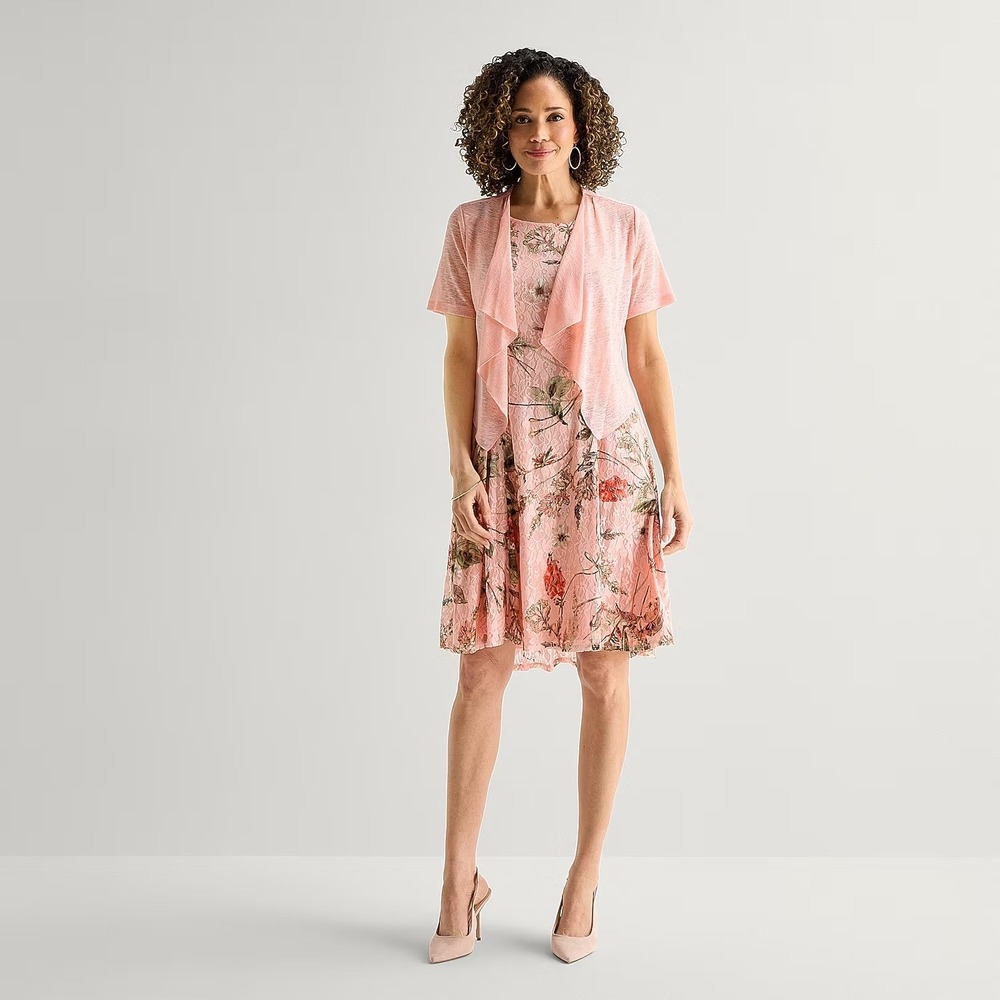 NWT Perceptions Womens XL Blush Floral 2 Piece Jacket Dress